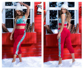 Mapale 7409 Zweiteiliges Pyjama-Set. Oberteil und Hose Farbe Rot-Mint-Print